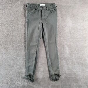 Cello Women's Olive Green Distressed Frayed Hem‎ Skinny Jeans Size 1